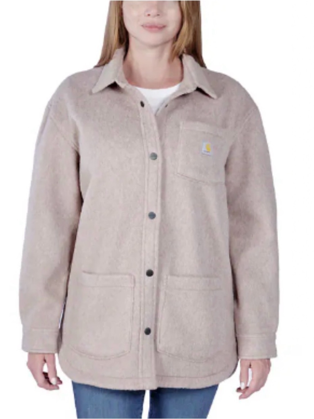 Carhartt Women's Loose Fit Fleece Shirt Jac Shacket Mink Pink size XL